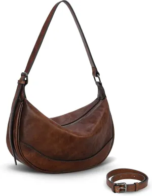 HESHE Crossbody Bags for Women Leather Purses Designer Shoulder Bag Vintage Handbags Hobo Crescent Bag