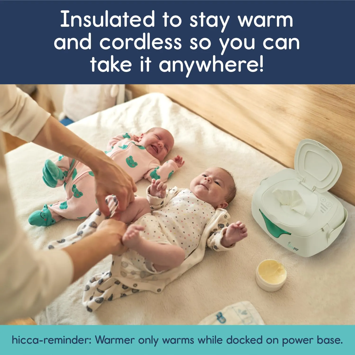 hiccapop Portable Baby Wipe Warmer, Baby Wipes Warmer for Babies Includes 2 Power Bases, Diaper Wipe Warmer with Changing Light