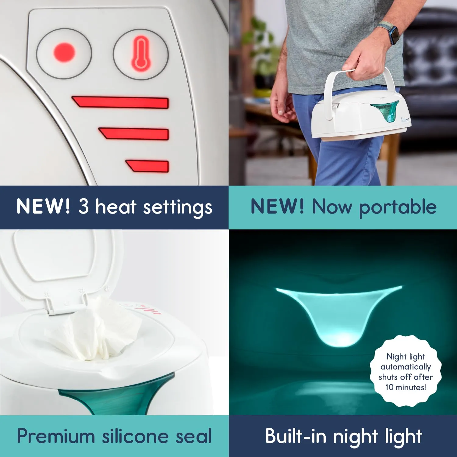 hiccapop Portable Baby Wipe Warmer, Baby Wipes Warmer for Babies Includes 2 Power Bases, Diaper Wipe Warmer with Changing Light