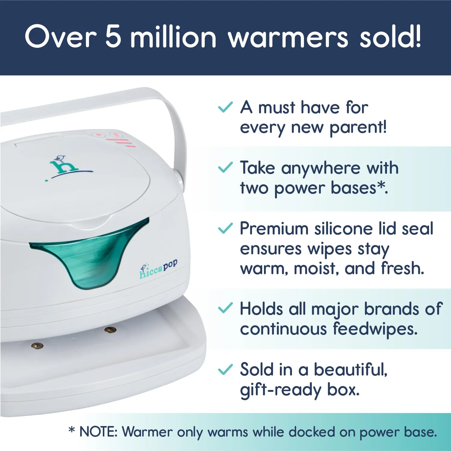 hiccapop Portable Baby Wipe Warmer, Baby Wipes Warmer for Babies Includes 2 Power Bases, Diaper Wipe Warmer with Changing Light