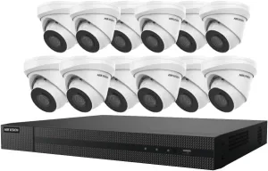 Hikvision EKI-K164T412 16 CH Channel 4K 8MP NVR 4TB with 12 x 4MP Outdoor Turret Dome Cameras 2.8mm 3-Axis IP67 IK10 H.265  Compatible with Hikvision Hik-Connect, Cable not Included