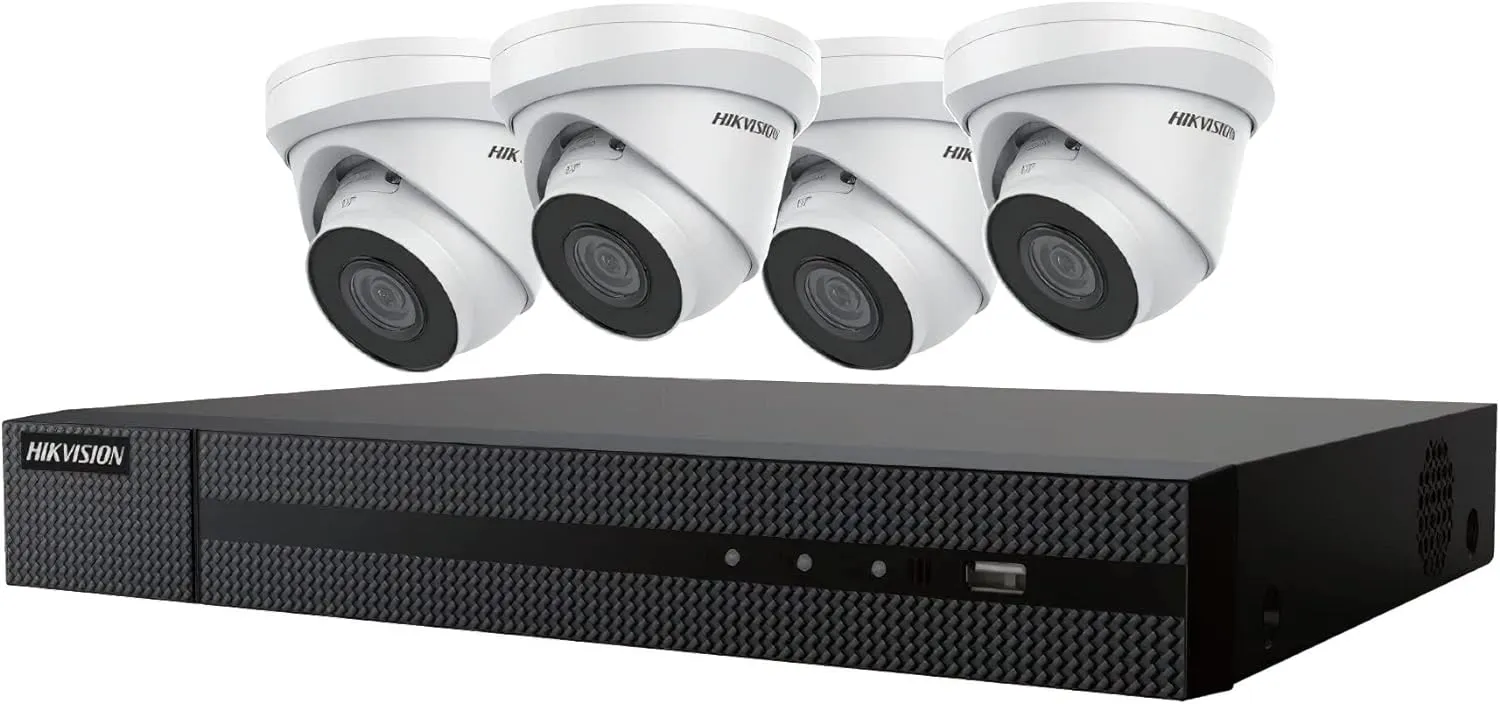 HIKVISION EKI-K41T44 4-Channel 4K NVR Value Express Kit with (4) 4MP Outdoor Network Turret Camera, (2.8 mm Fixed Lens), RJ45 Connections