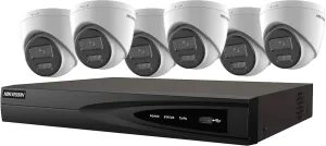Hikvision EKI-K82T46H 8 Channel 4K 8MP NVR 2TB with 6 x 4MP Outdoor Hybrid Light Turret Dome Cameras 2.8mm with Mic IP67 IK10 H.265  Compatible with Hikvision Hik-Connect, Cable not Included