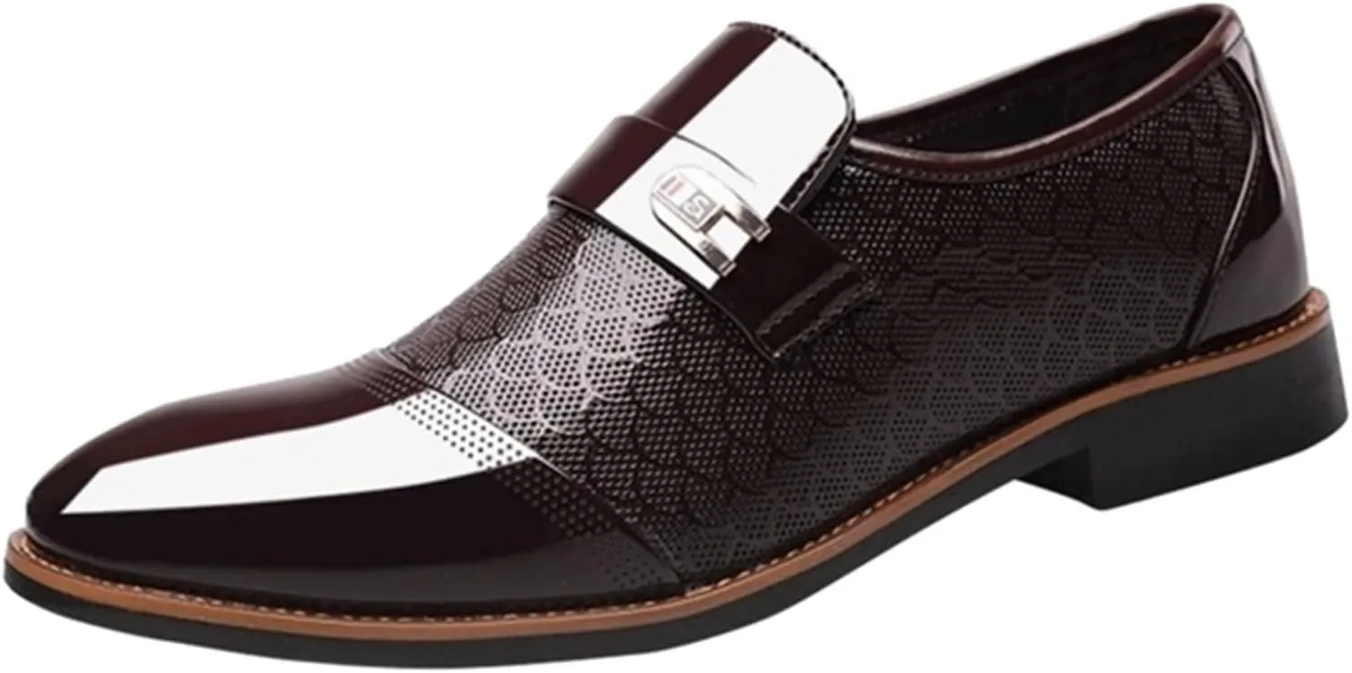 HINDOLA Men's Oxford Dress Shoes Slip-On Leather Business Shoes Casual Commuting Anti-Slip Breathable Classic Shoes