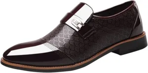 HINDOLA Men's Oxford Dress Shoes Slip-On Leather Business Shoes Casual Commuting Anti-Slip Breathable Classic Shoes