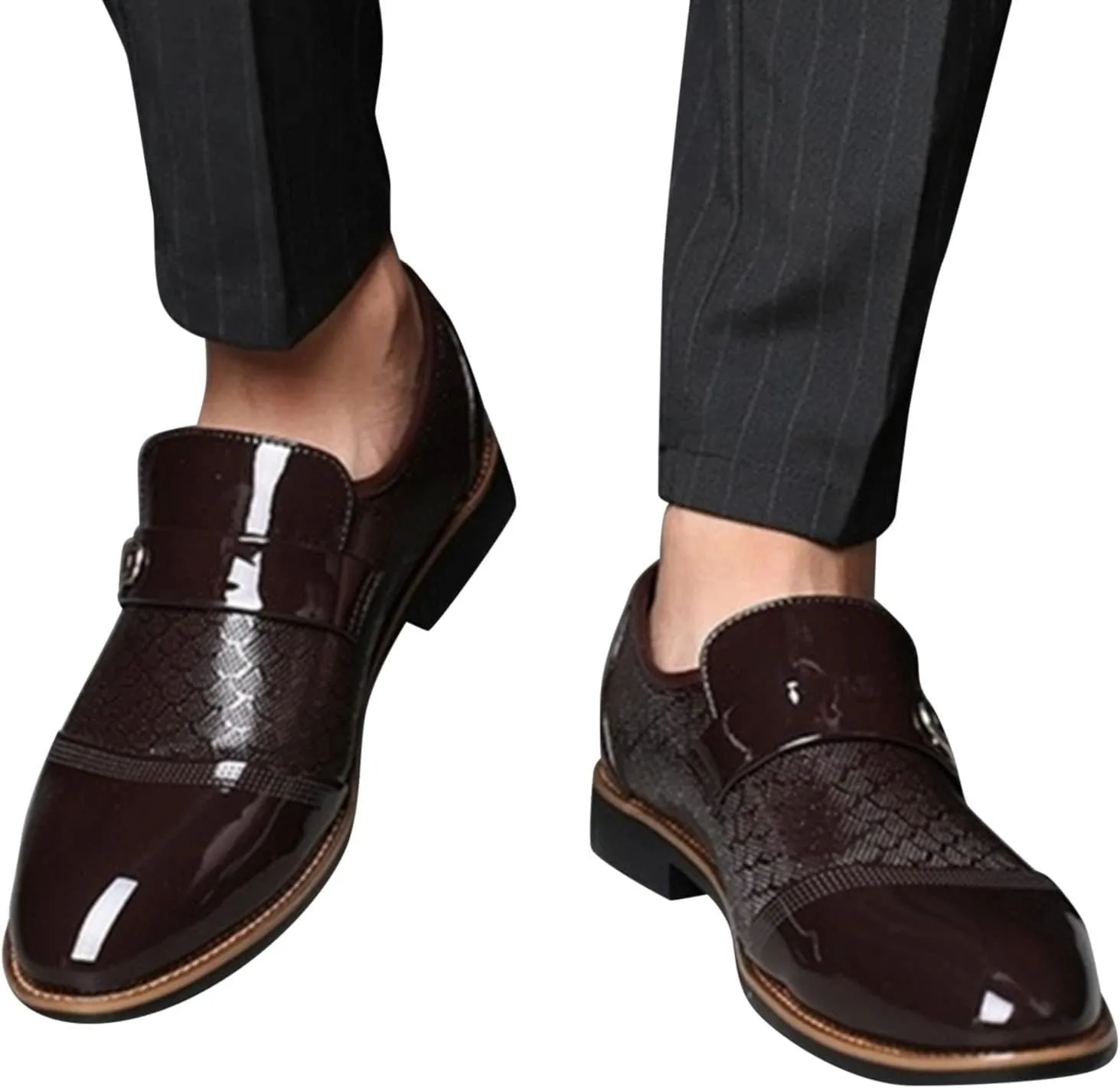 HINDOLA Men's Oxford Dress Shoes Slip-On Leather Business Shoes Casual Commuting Anti-Slip Breathable Classic Shoes