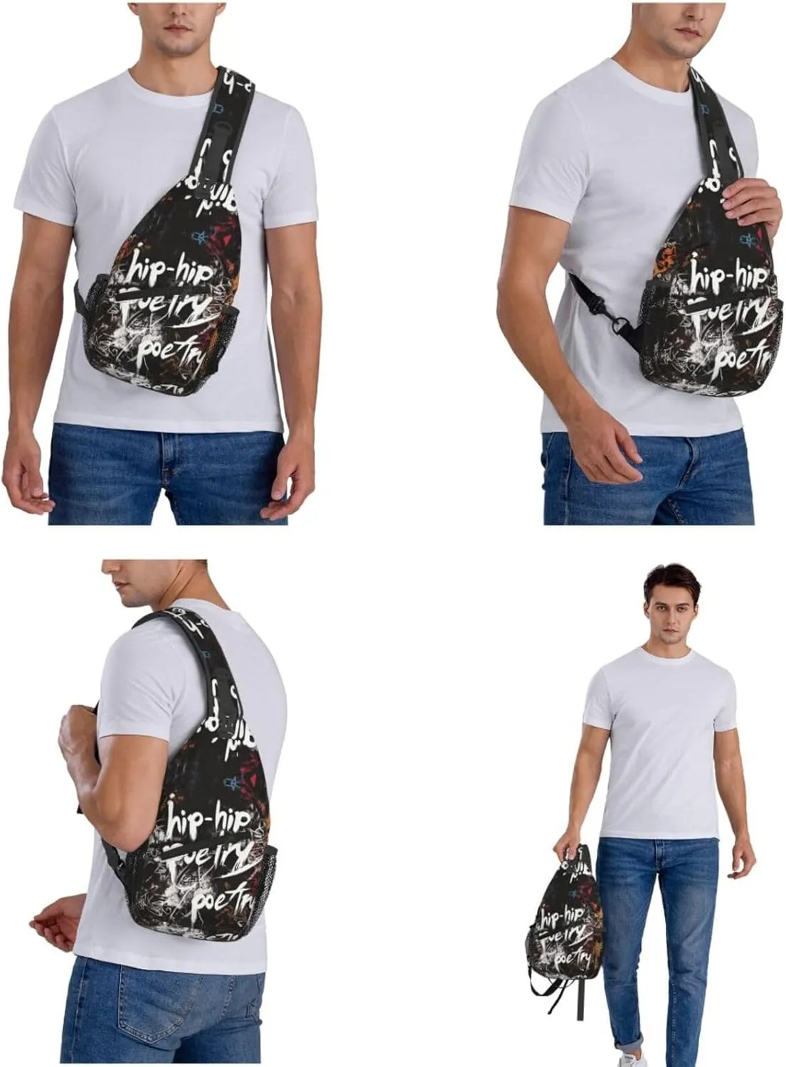 Hip-Hip Poetry Crossbody Bag with Abstract Picture Fitness Sports Travel Hiking Backpack Cute Animal Print Chest Bag Shoulder Bag for Women and Men