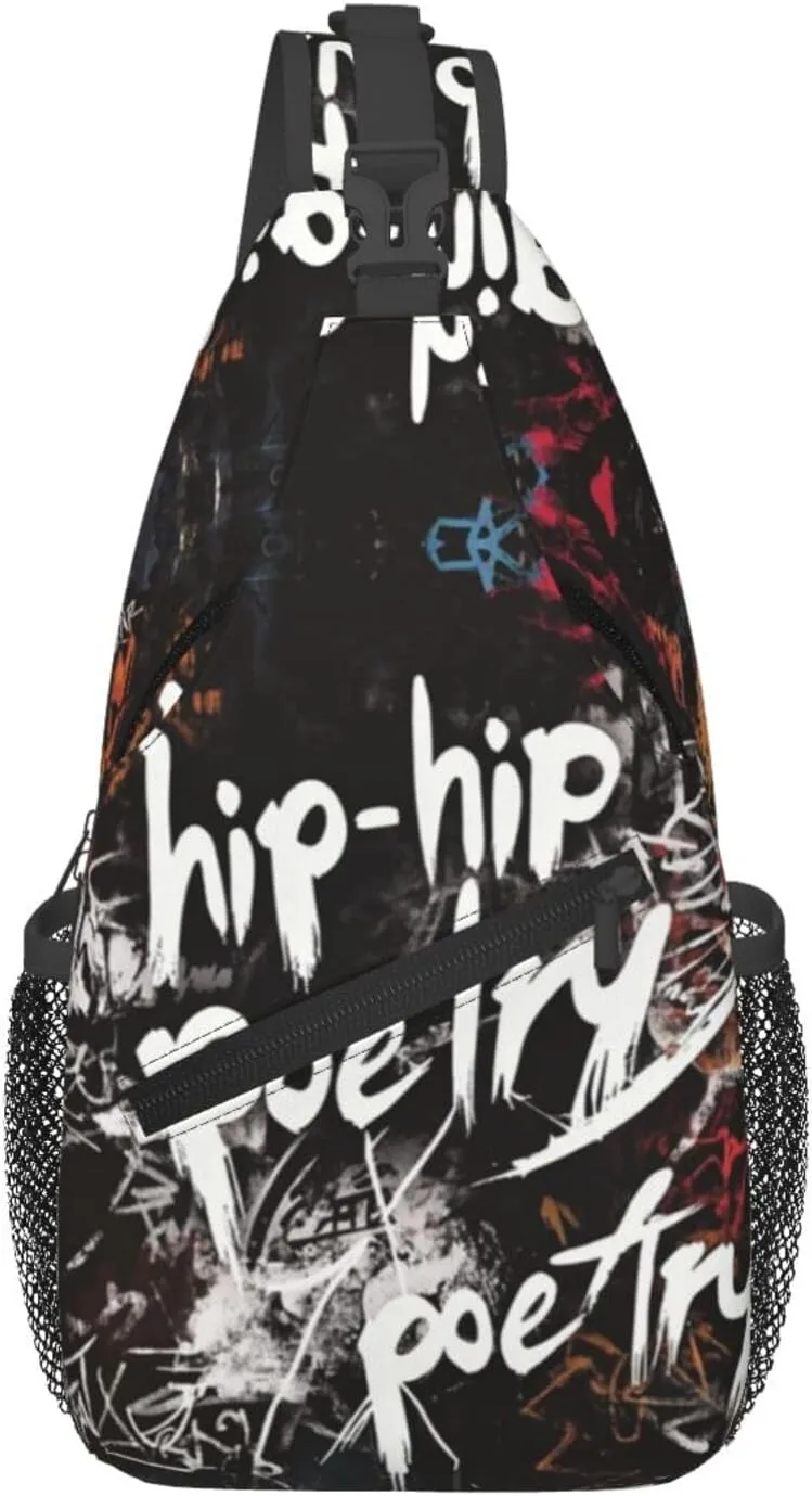 Hip-Hip Poetry Crossbody Bag with Abstract Picture Fitness Sports Travel Hiking Backpack Cute Animal Print Chest Bag Shoulder Bag for Women and Men