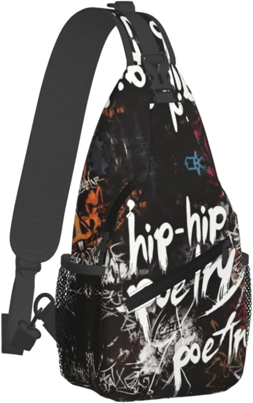 Hip-Hip Poetry Crossbody Bag with Abstract Picture Fitness Sports Travel Hiking Backpack Cute Animal Print Chest Bag Shoulder Bag for Women and Men