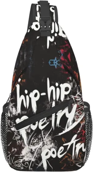 Hip-Hip Poetry Crossbody Bag with Abstract Picture Fitness Sports Travel Hiking Backpack Cute Animal Print Chest Bag Shoulder Bag for Women and Men