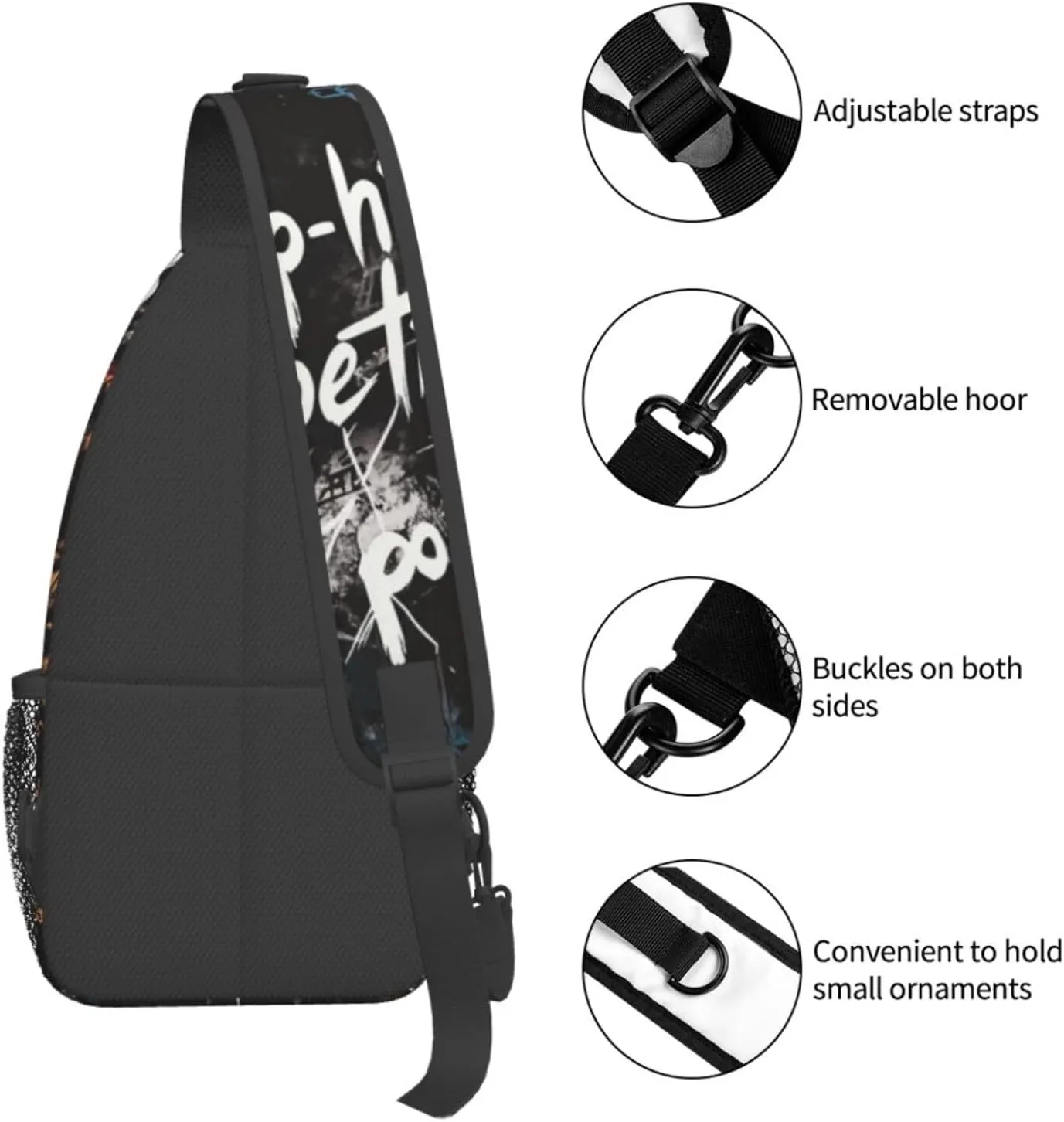 Hip-Hip Poetry Crossbody Bag with Abstract Picture Fitness Sports Travel Hiking Backpack Cute Animal Print Chest Bag Shoulder Bag for Women and Men