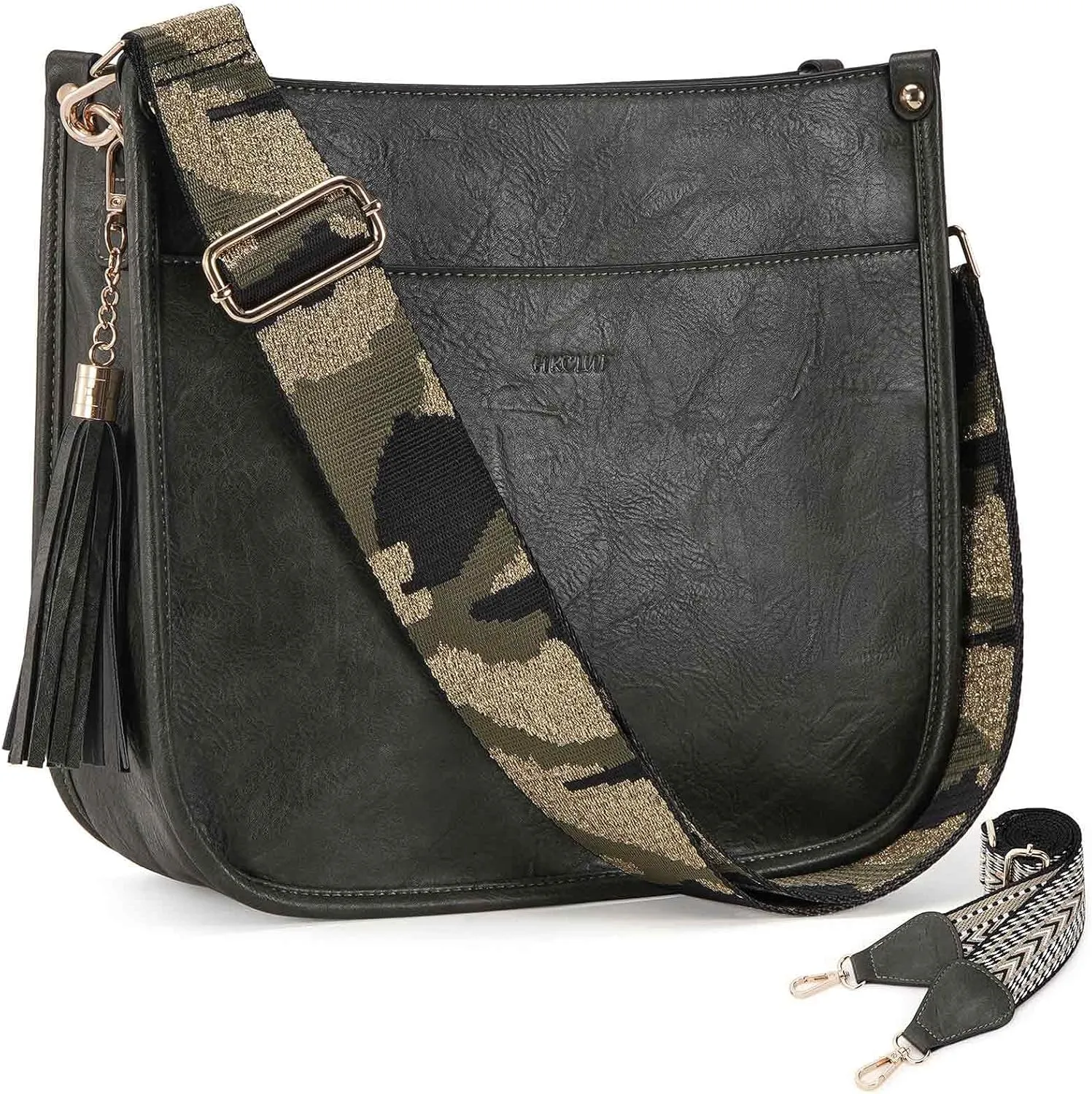 HKCLUF Vegan Leather Crossbody Bags Purse for Women Trendy Tassel Hobo Handbag Women With 2PCS Adjustable Guitar Strap