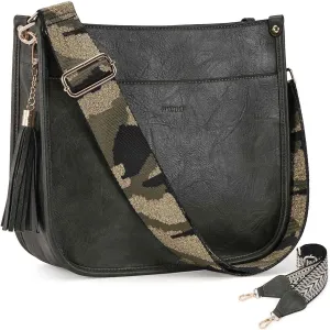 HKCLUF Vegan Leather Crossbody Bags Purse for Women Trendy Tassel Hobo Handbag Women With 2PCS Adjustable Guitar Strap