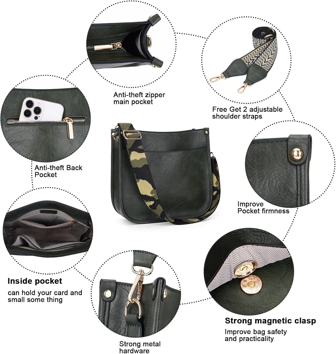 HKCLUF Vegan Leather Crossbody Bags Purse for Women Trendy Tassel Hobo Handbag Women With 2PCS Adjustable Guitar Strap
