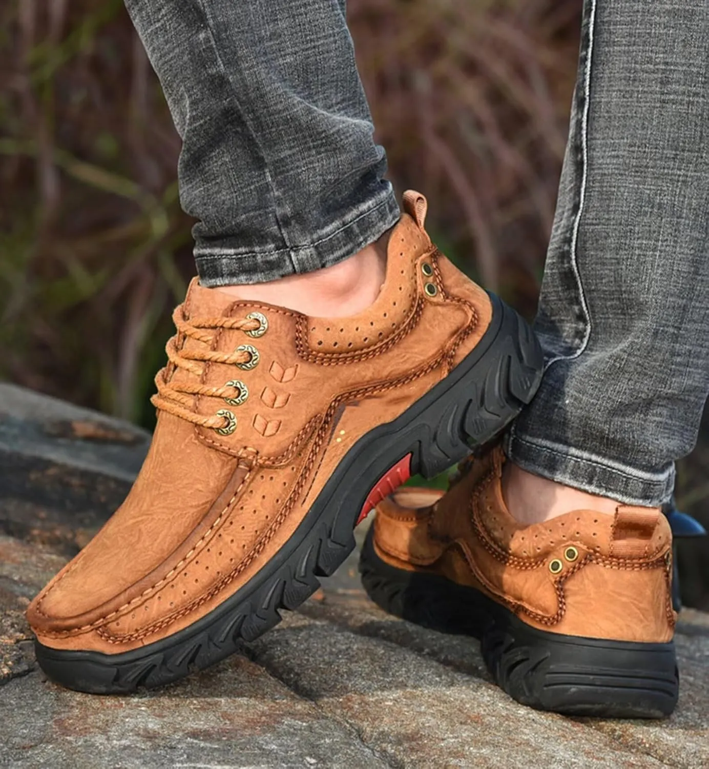 HNVAVQ Mens Leather Shoes Business Work Shoes Walking Shoes Outdoor Trekking Shoes Casual Driving Shoes