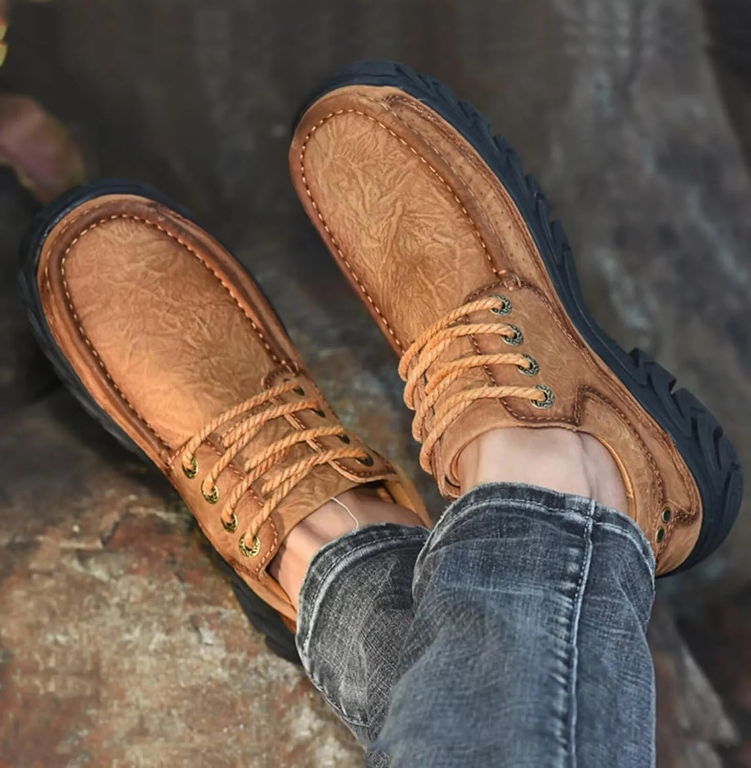 HNVAVQ Mens Leather Shoes Business Work Shoes Walking Shoes Outdoor Trekking Shoes Casual Driving Shoes