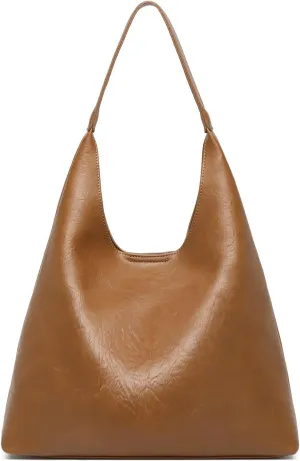 Hobo Bags for Women, Slouchy Handbag Vegan Leather Shoulder Purse 2pcs Work Tote
