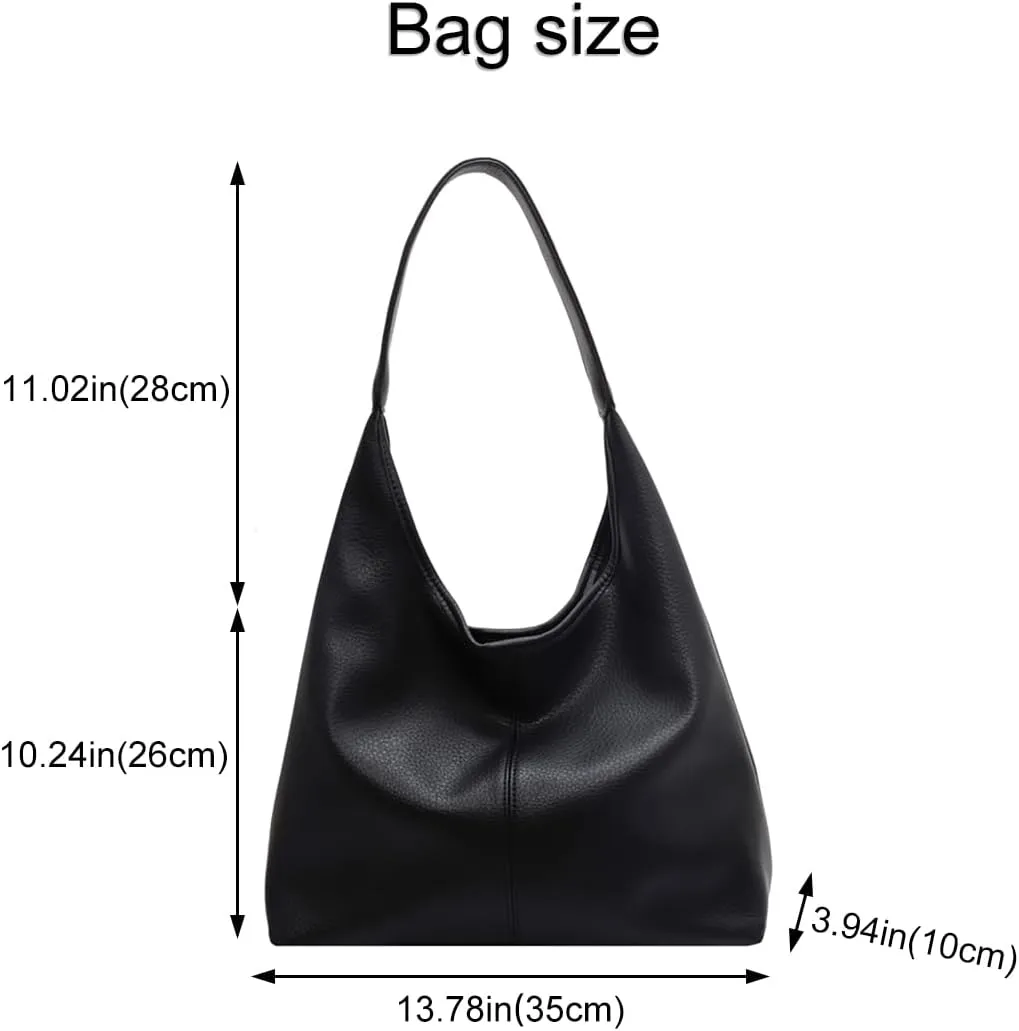 Hobo Bags for Women Slouchy Tote Bag Soft Casual PU Leather Shoulder Purses 2pcs Work Everyday Handbags
