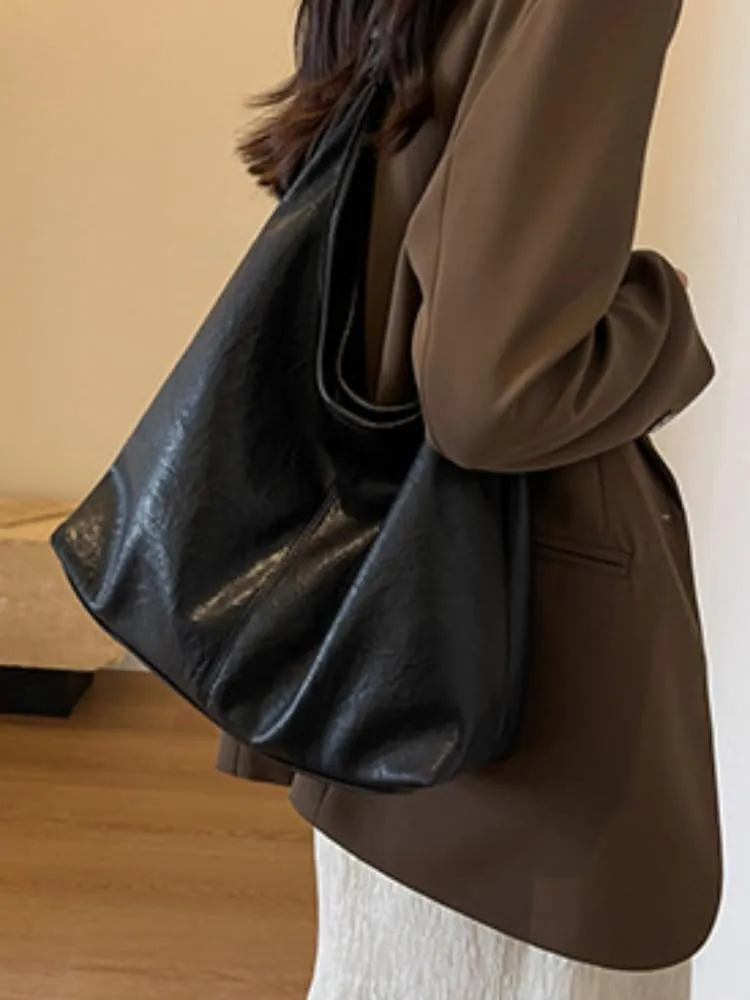 Hobo Bags for Women Soft PU Leather Tote Shoulder Bag Vintage Slouchy Handbag Purses