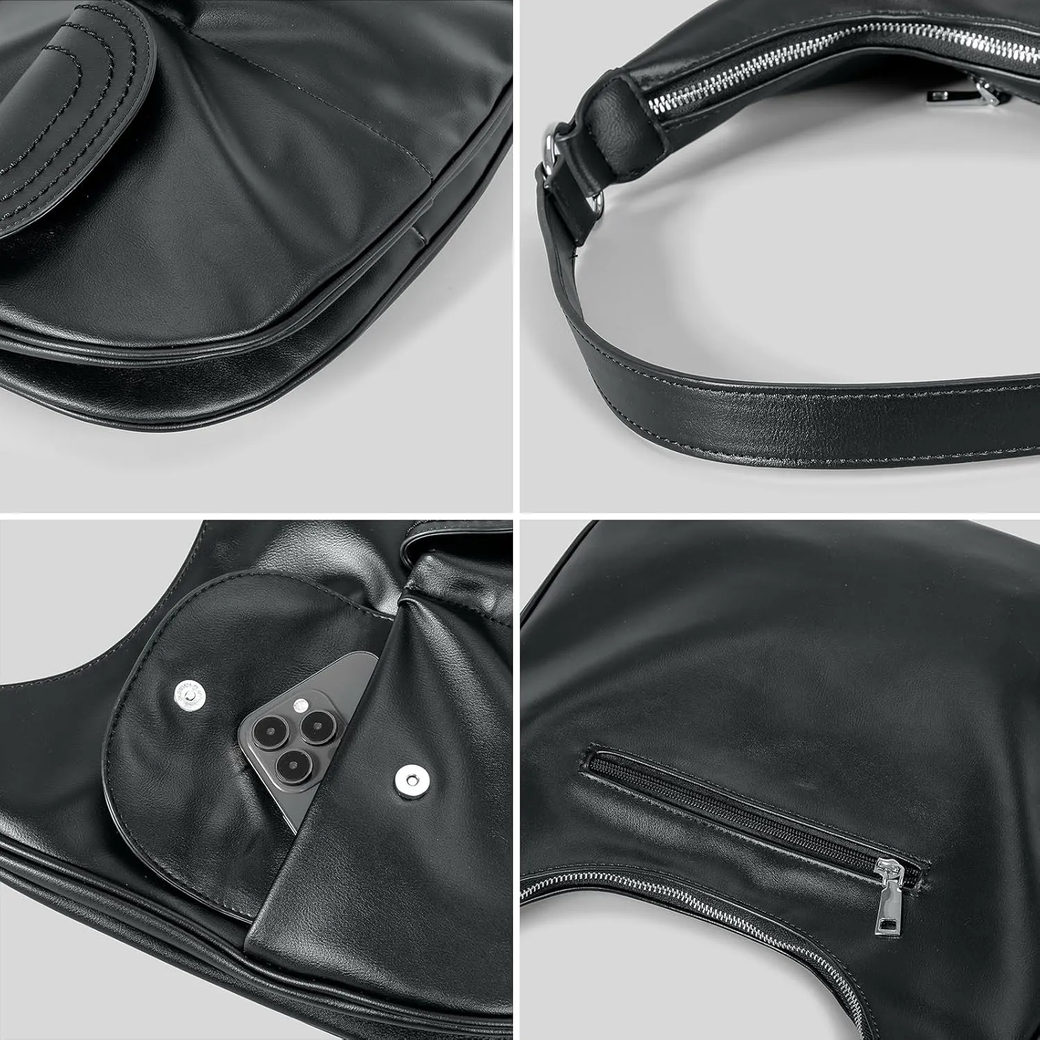 Hobo Bags for Women Trendy Soft Portland Slouchy Leather Handbags Shoulder Bag Work Tote Bag Purse (Black)