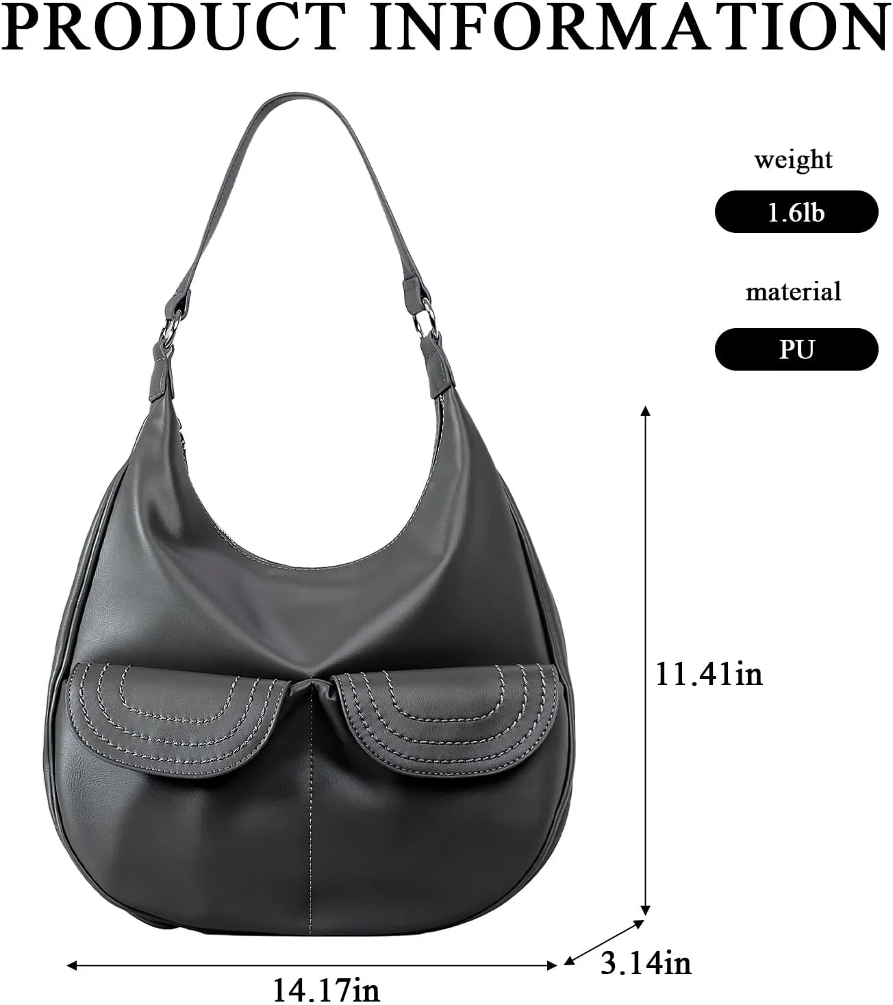 Hobo Bags for Women Trendy Soft Portland Slouchy Leather Handbags Shoulder Bag Work Tote Bag Purse (Black)