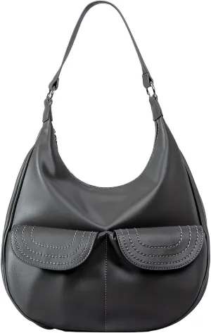 Hobo Bags for Women Trendy Soft Portland Slouchy Leather Handbags Shoulder Bag Work Tote Bag Purse (Black)