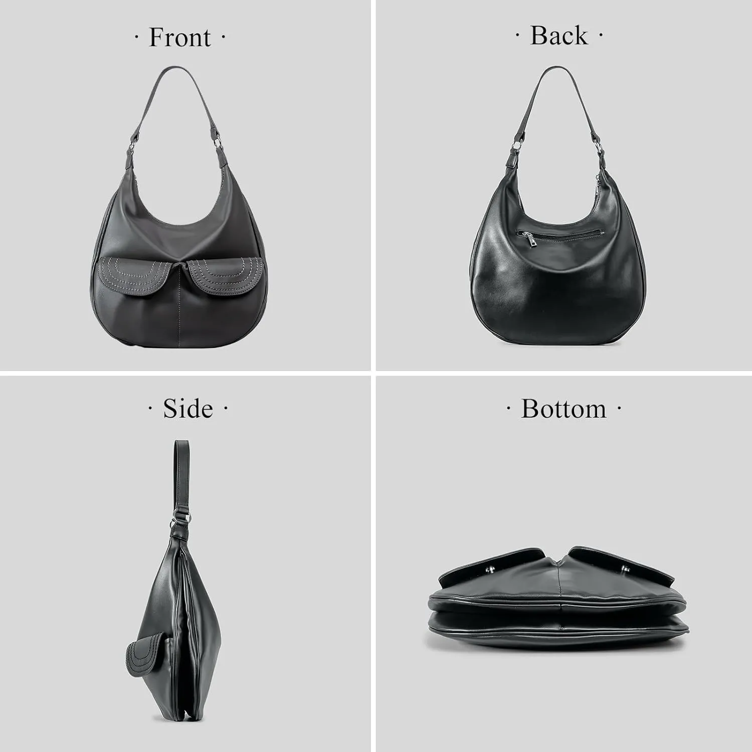 Hobo Bags for Women Trendy Soft Portland Slouchy Leather Handbags Shoulder Bag Work Tote Bag Purse (Black)