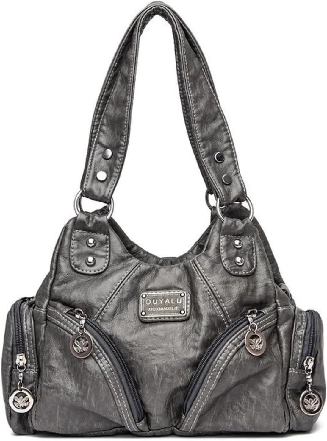 Hobo Purses and Handbags for Women Leather Multi-Pocket Tote Bag with Zipper Daily Shoulder Bags