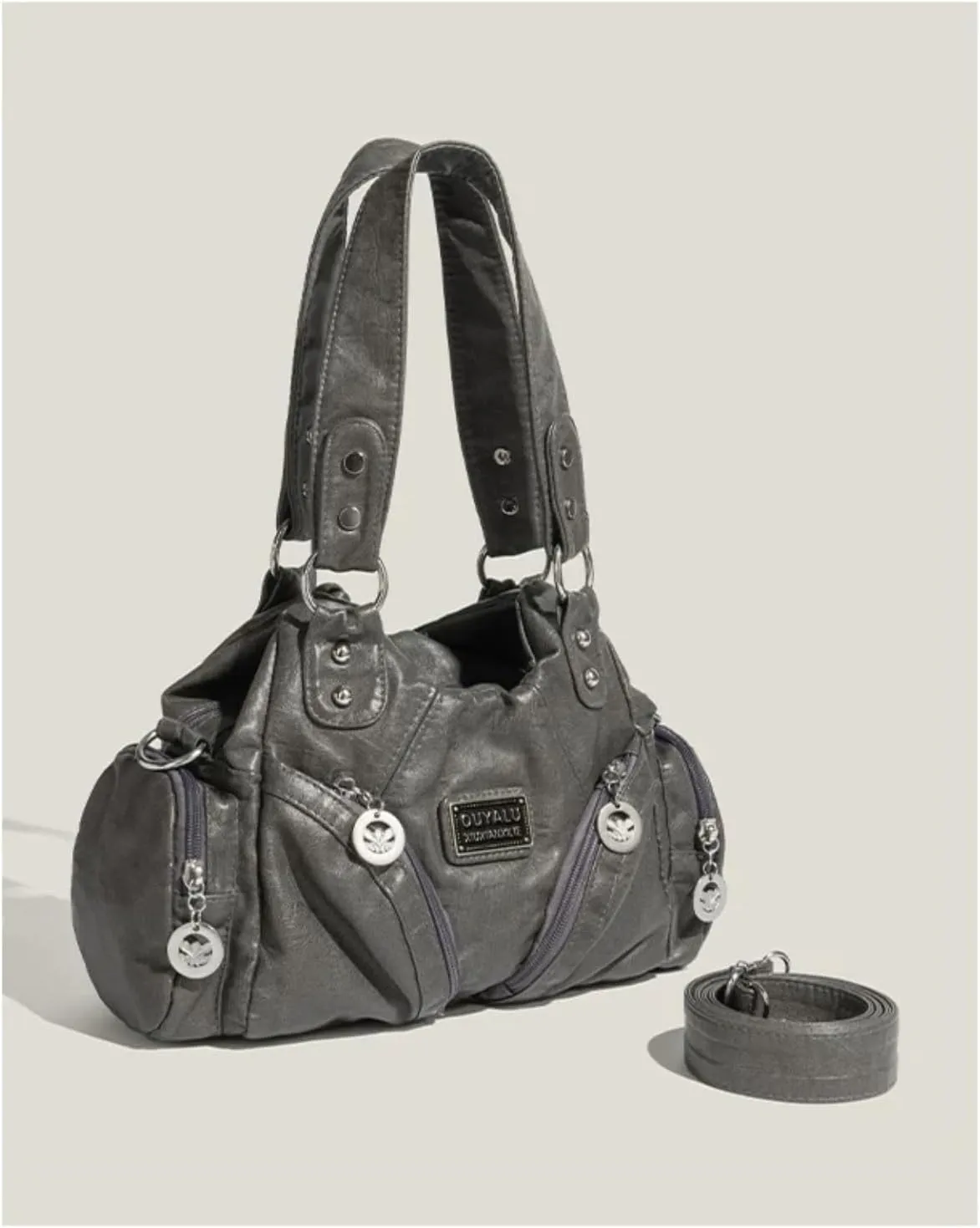 Hobo Purses and Handbags for Women Leather Multi-Pocket Tote Bag with Zipper Daily Shoulder Bags