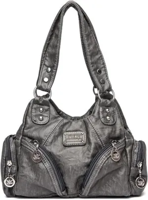 Hobo Purses and Handbags for Women Leather Multi-Pocket Tote Bag with Zipper Daily Shoulder Bags