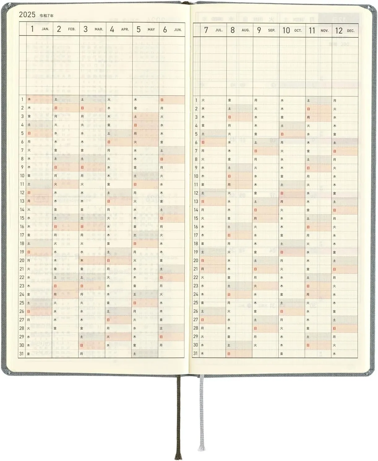 Hobonichi Techo 2025 Weeks MEGA [English/Tall and Slim Size/January Start/Planner] Colors: Smoke Gray