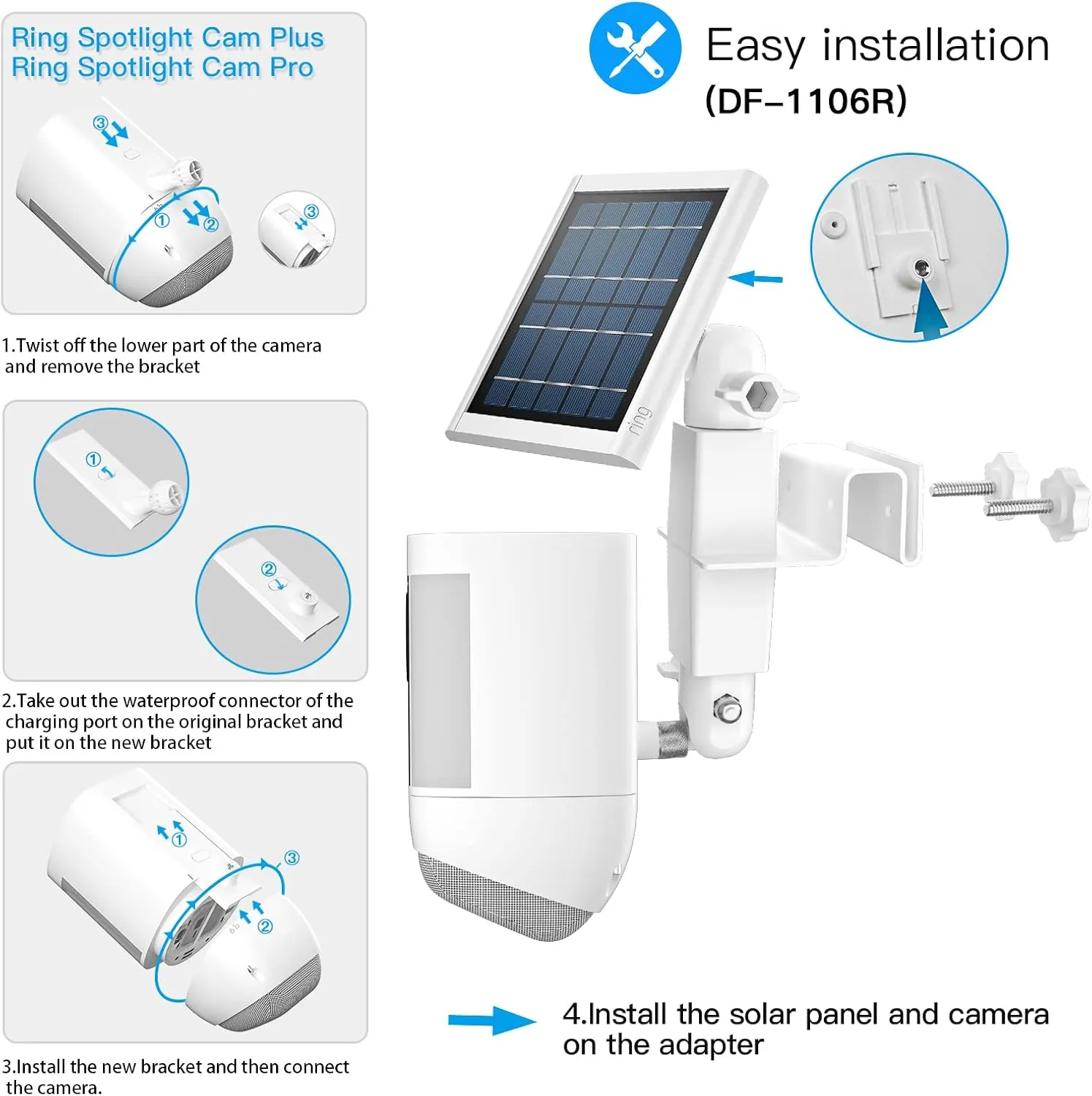 HOLACA 2-in-1 Weatherproof Gutter Mount for Stick Up Cam Pro Solar Panel, Spotlight Cam Pro Battery and Stick Up Cam Plus Battery Outdoor Mount Accessories for Ring Super Solar Panel (White)