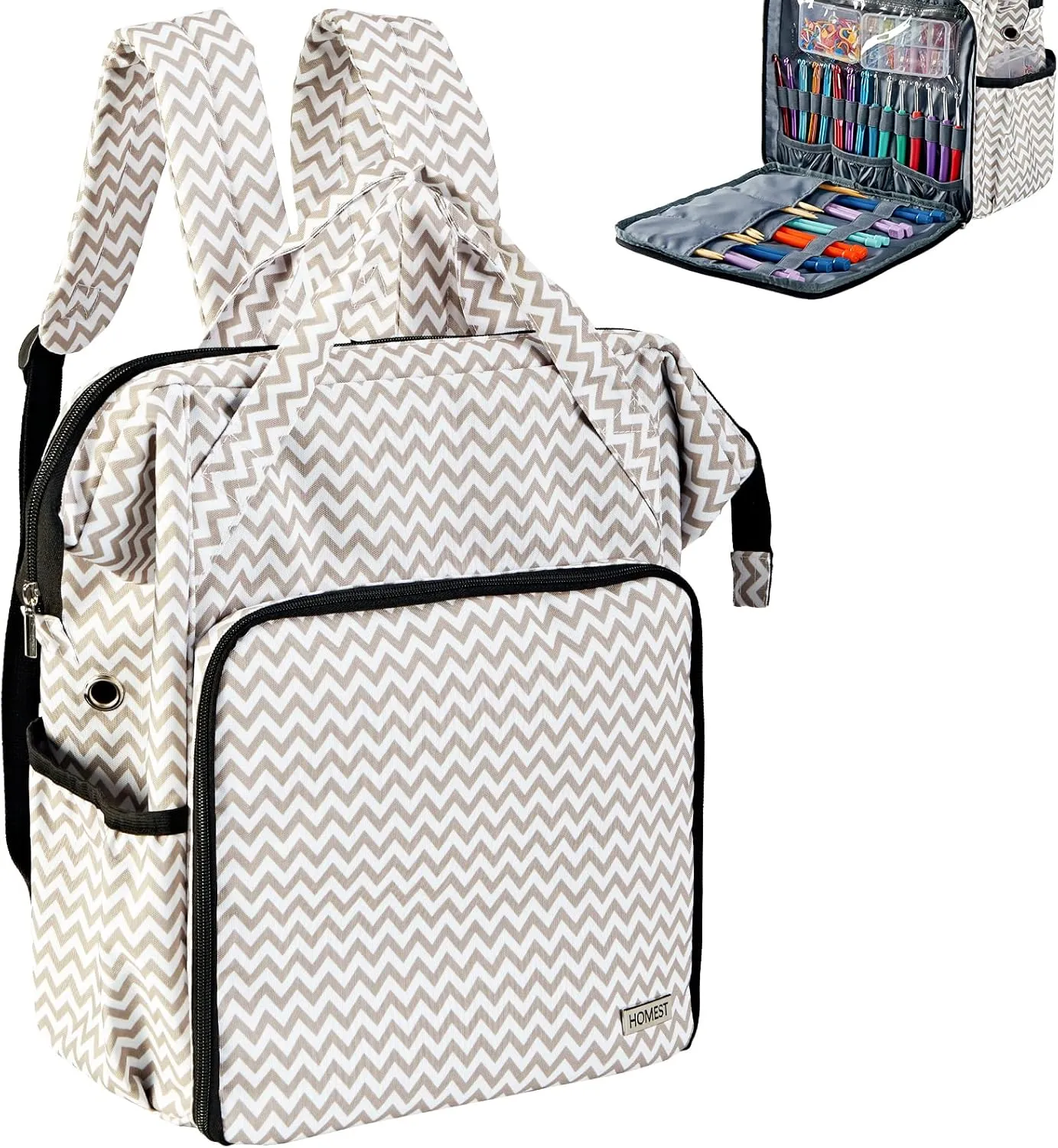 HOMEST Crochet Bag Organizer, Large Capacity Yarn Storage, Knitting Bag for Carrying Projects, Crocheting Hooks, Suppliers, Needles and Accessories, Ripple