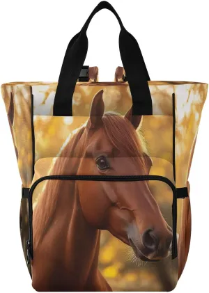Horse Portrait Diaper Bag Backpack, Unisex Travel Baby Backpack Diaper Bags with Stroller Straps & Pacifier Case, Large Capacity Waterproof Diaper Backpack