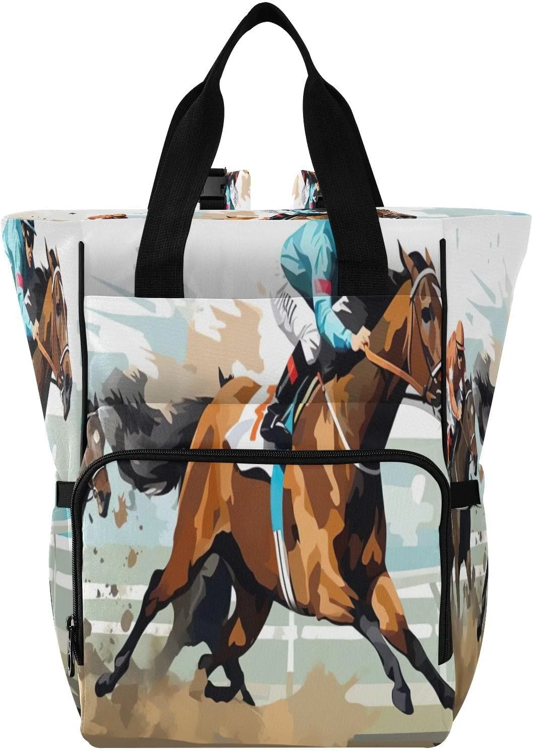 Horse Race Diaper Bag Backpack Large Baby Diaper Bag Tote with Stroller Straps Tote with Insulated Pockets for Baby Girls Boys Stuff Travel Essentials