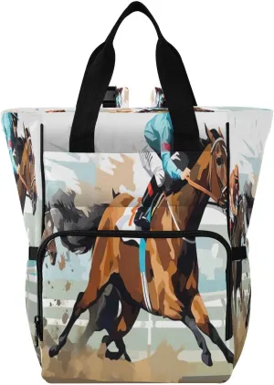 Horse Race Diaper Bag Backpack Large Baby Diaper Bag Tote with Stroller Straps Tote with Insulated Pockets for Baby Girls Boys Stuff Travel Essentials