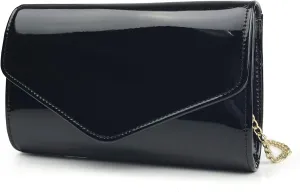 HOXIS Glossy Envelope Evening Clutch Faux Patent Leather Women Chain Shoulder Bag Solid Color Purse