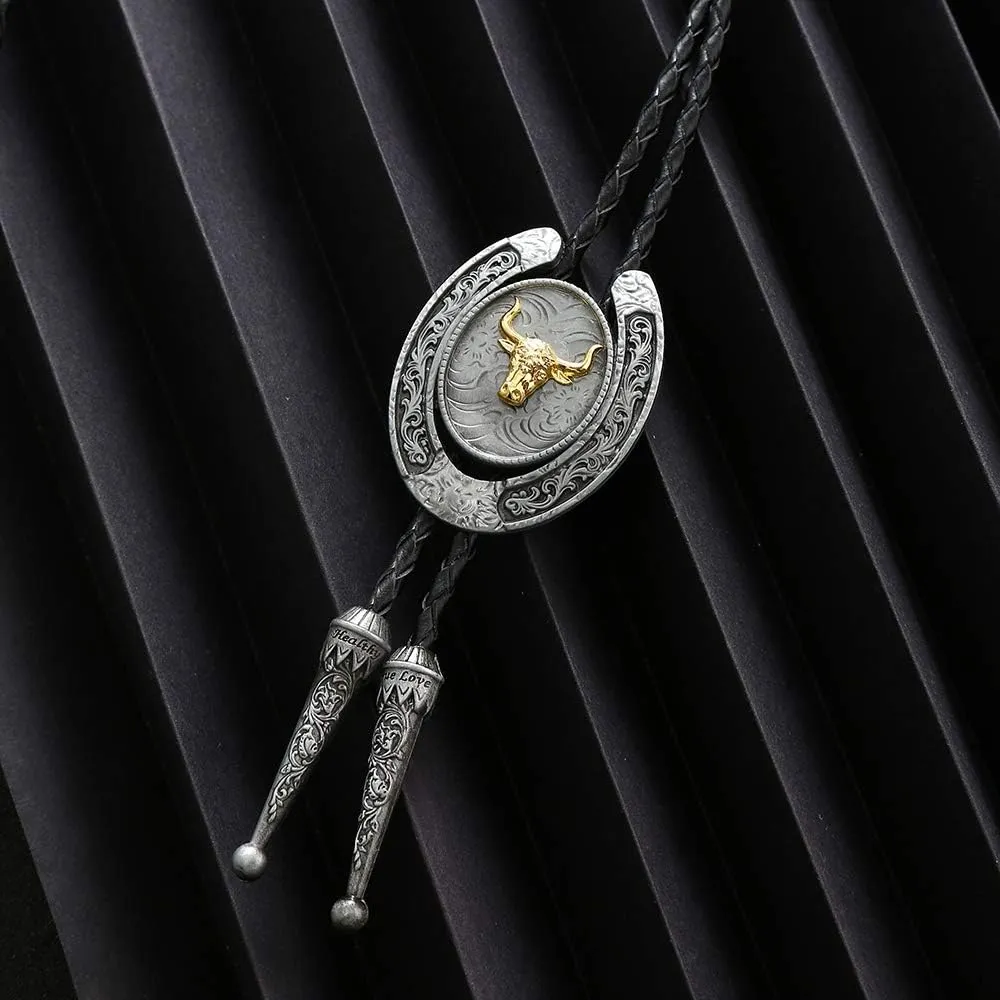 HUABOLA CALYN Bolo Tie for Men- Western Cowboy Native American Golden Horse Bolo Tie