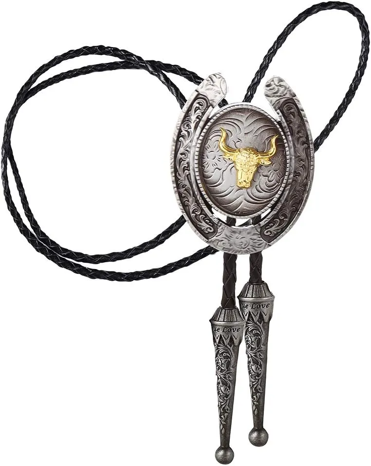 HUABOLA CALYN Bolo Tie for Men- Western Cowboy Native American Golden Horse Bolo Tie