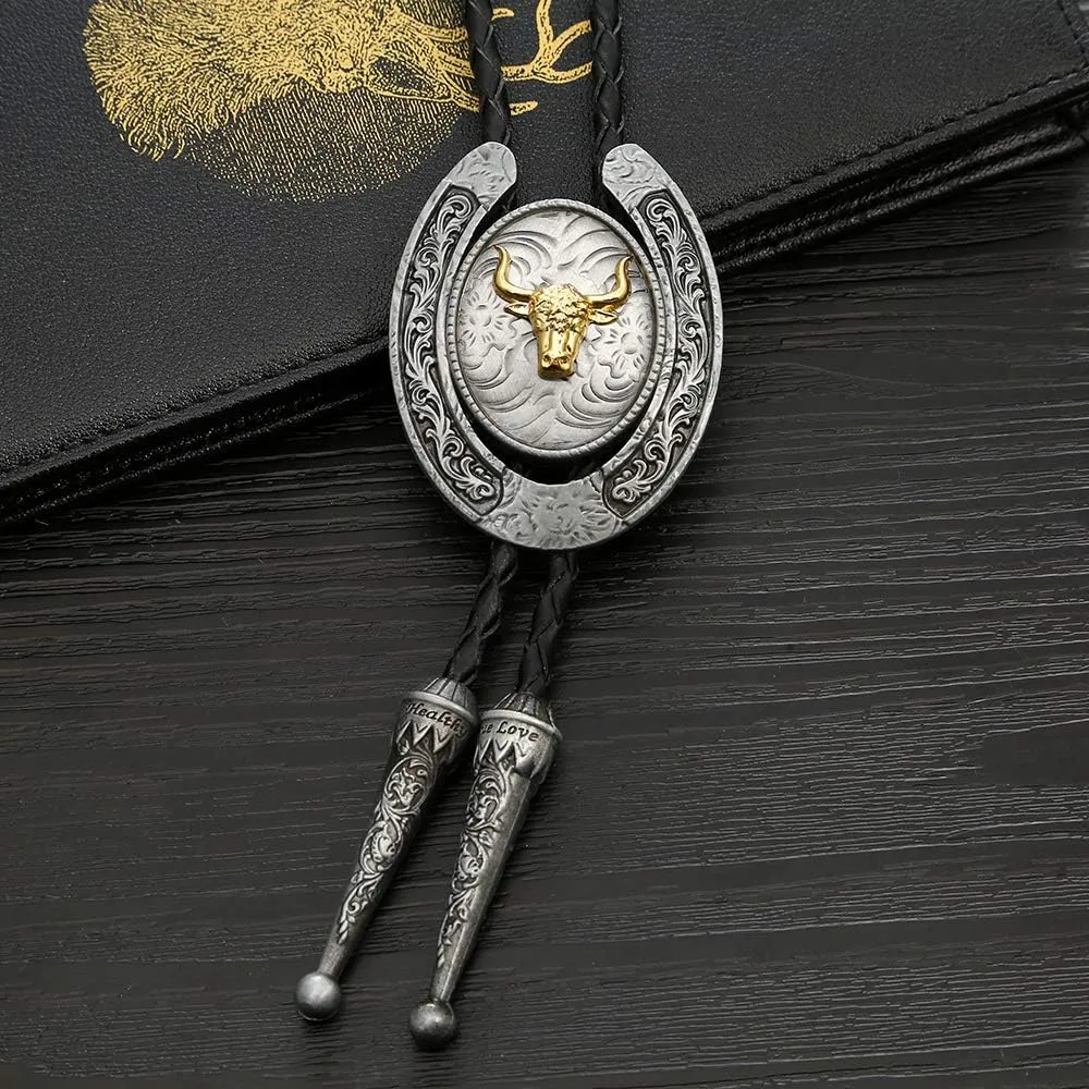 HUABOLA CALYN Bolo Tie for Men- Western Cowboy Native American Golden Horse Bolo Tie