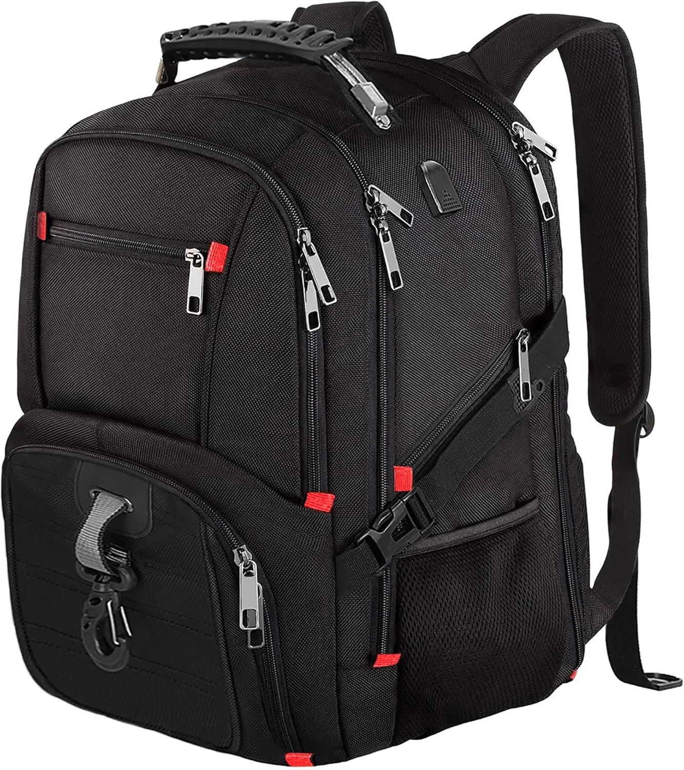 HuaChen Travel Laptop Backpack, Water-Resistant Business Bag with USB Charging Port & Rain Cover, Fits 15 Inch Laptop