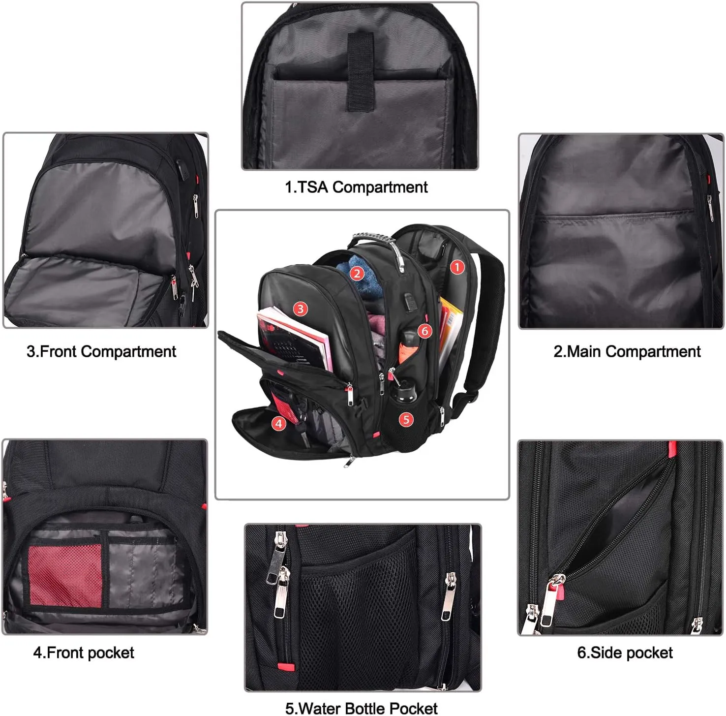 HuaChen Travel Laptop Backpack, Water-Resistant Business Bag with USB Charging Port & Rain Cover, Fits 15 Inch Laptop