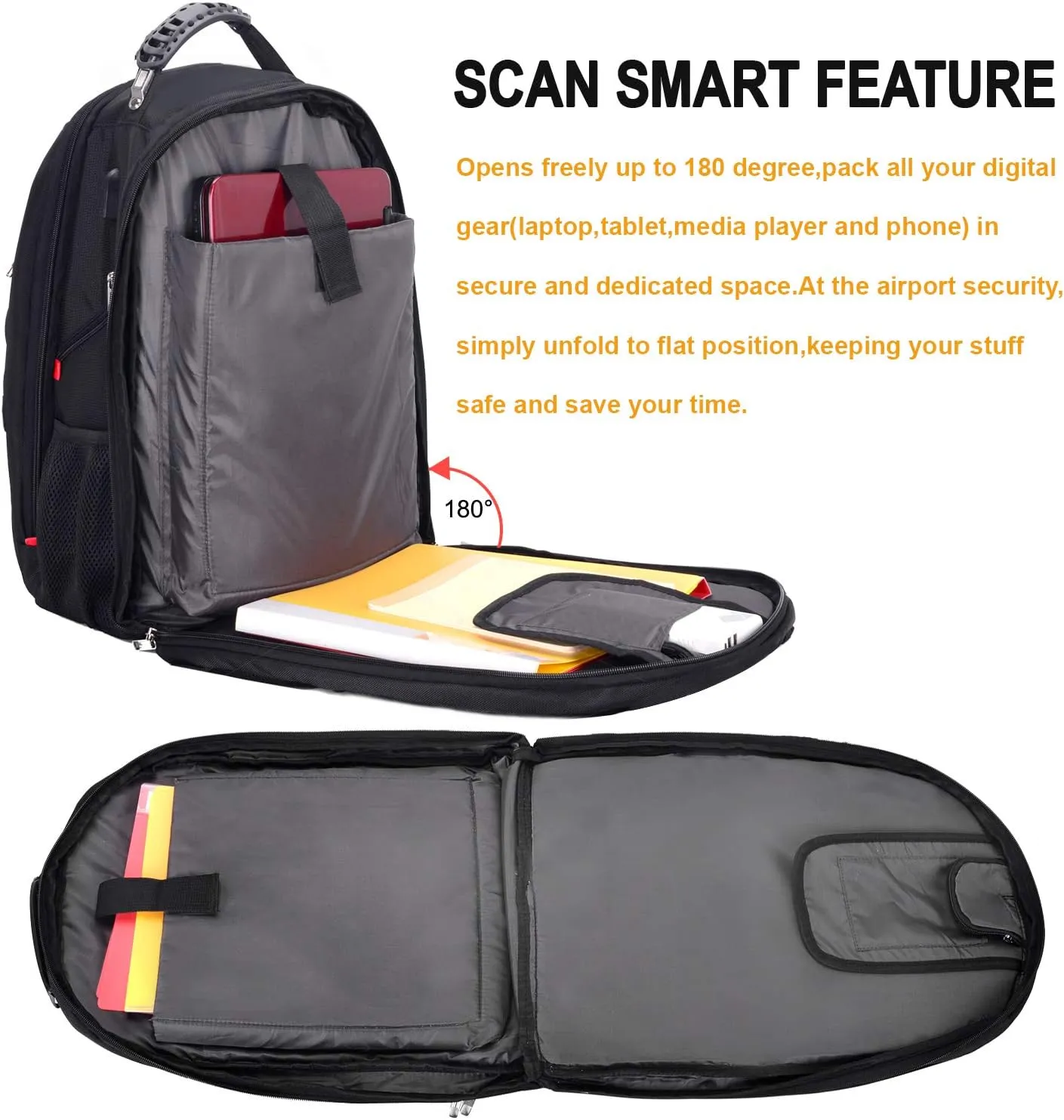 HuaChen Travel Laptop Backpack, Water-Resistant Business Bag with USB Charging Port & Rain Cover, Fits 15 Inch Laptop