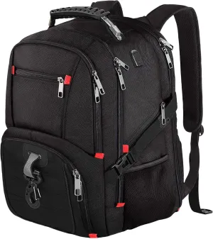 HuaChen Travel Laptop Backpack, Water-Resistant Business Bag with USB Charging Port & Rain Cover, Fits 15 Inch Laptop
