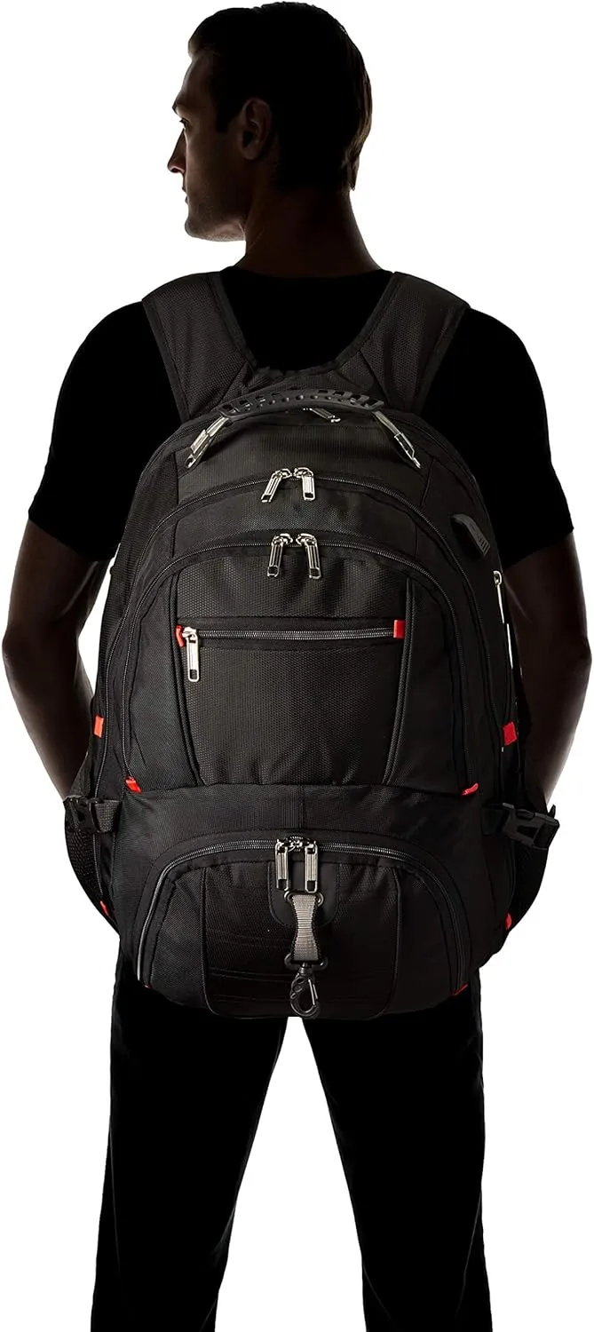 HuaChen Travel Laptop Backpack, Water-Resistant Business Bag with USB Charging Port & Rain Cover, Fits 15 Inch Laptop