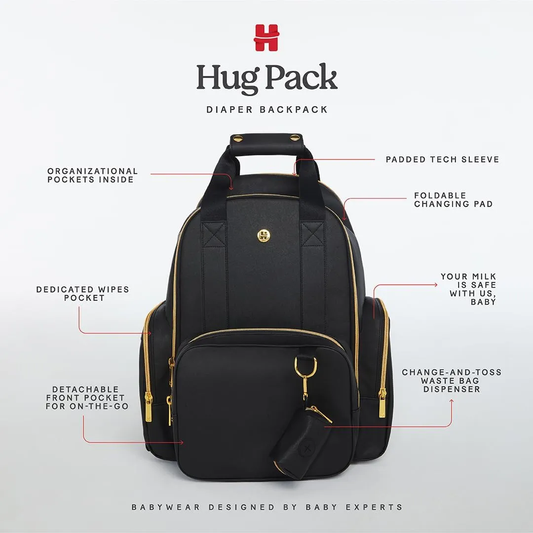 Huggies Signature Hug Pack Diaper Backpack, Black Leather, O/S