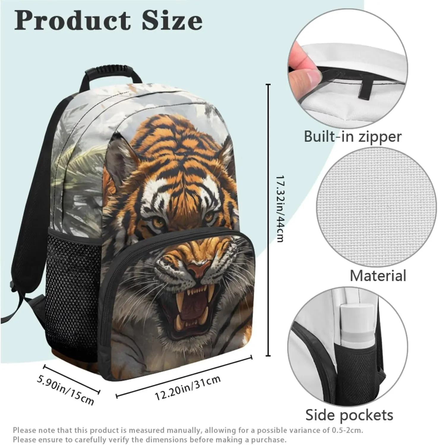 HUGS IDEA 3 Pieces 3D Tiger Backpack Set for Boys Cool Kids Backpack for Boys 8-12 Kids School Bookbag with Lunch Box Large Capacity School Bag Set for Elementary Students Kids 3 in 1