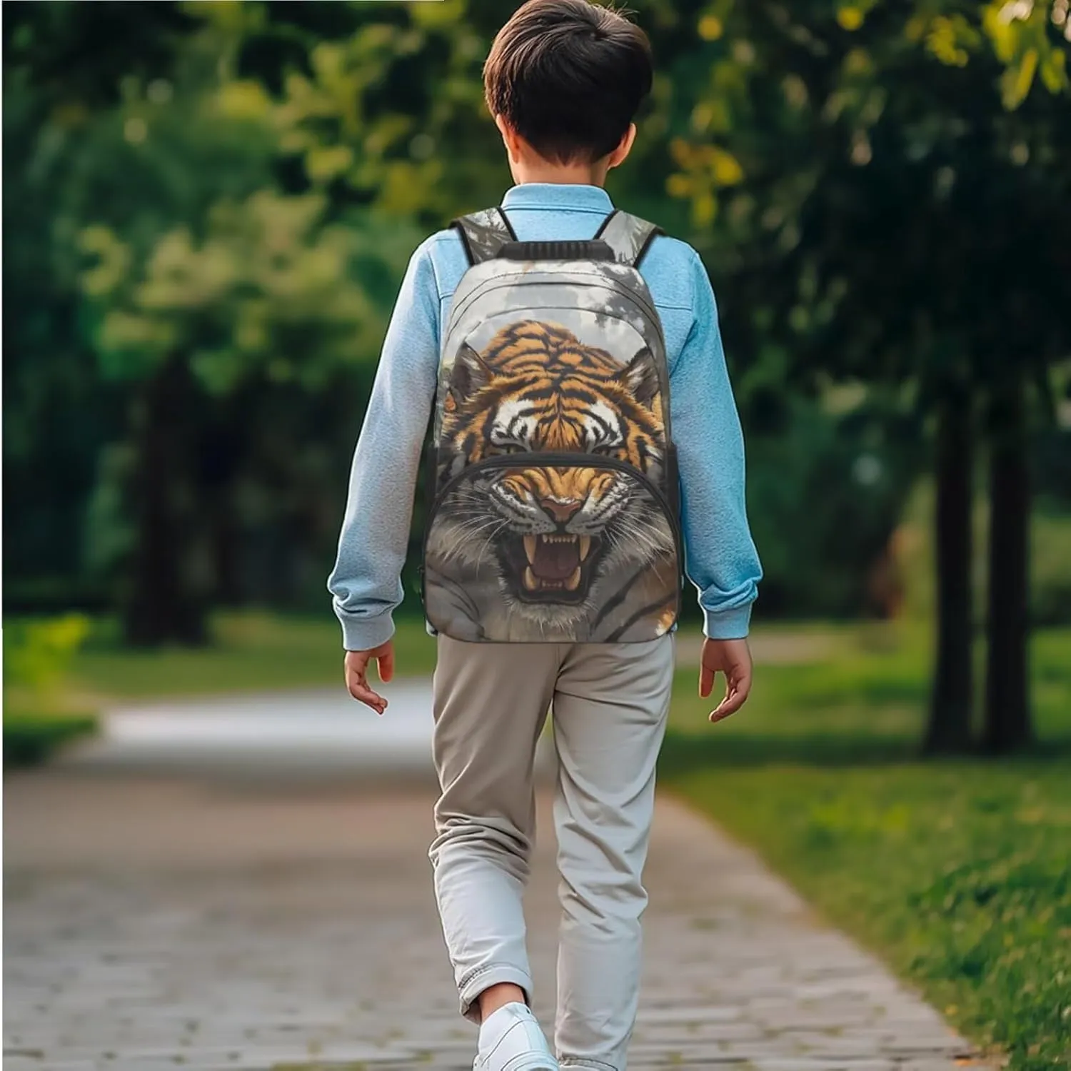 HUGS IDEA 3 Pieces 3D Tiger Backpack Set for Boys Cool Kids Backpack for Boys 8-12 Kids School Bookbag with Lunch Box Large Capacity School Bag Set for Elementary Students Kids 3 in 1