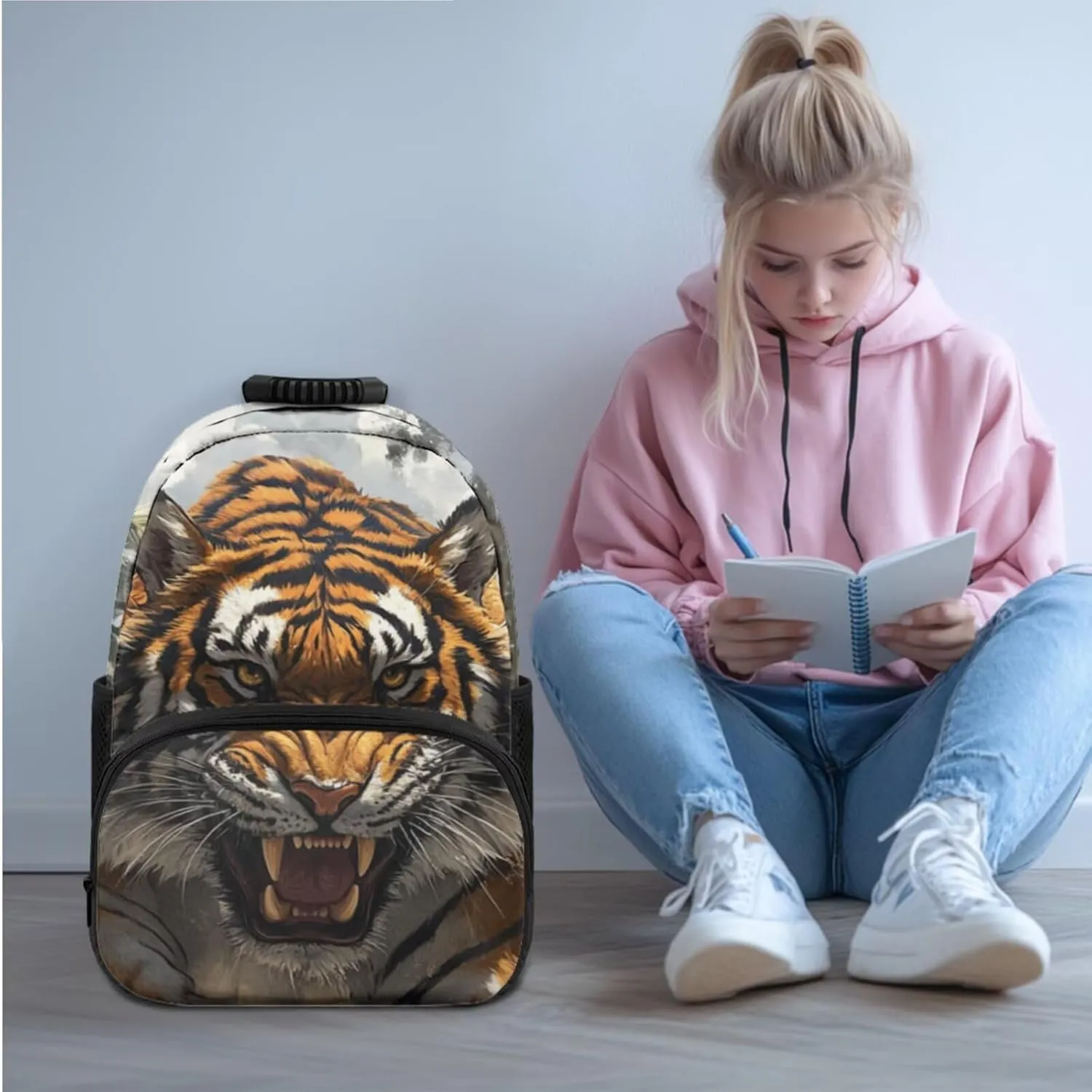 HUGS IDEA 3 Pieces 3D Tiger Backpack Set for Boys Cool Kids Backpack for Boys 8-12 Kids School Bookbag with Lunch Box Large Capacity School Bag Set for Elementary Students Kids 3 in 1
