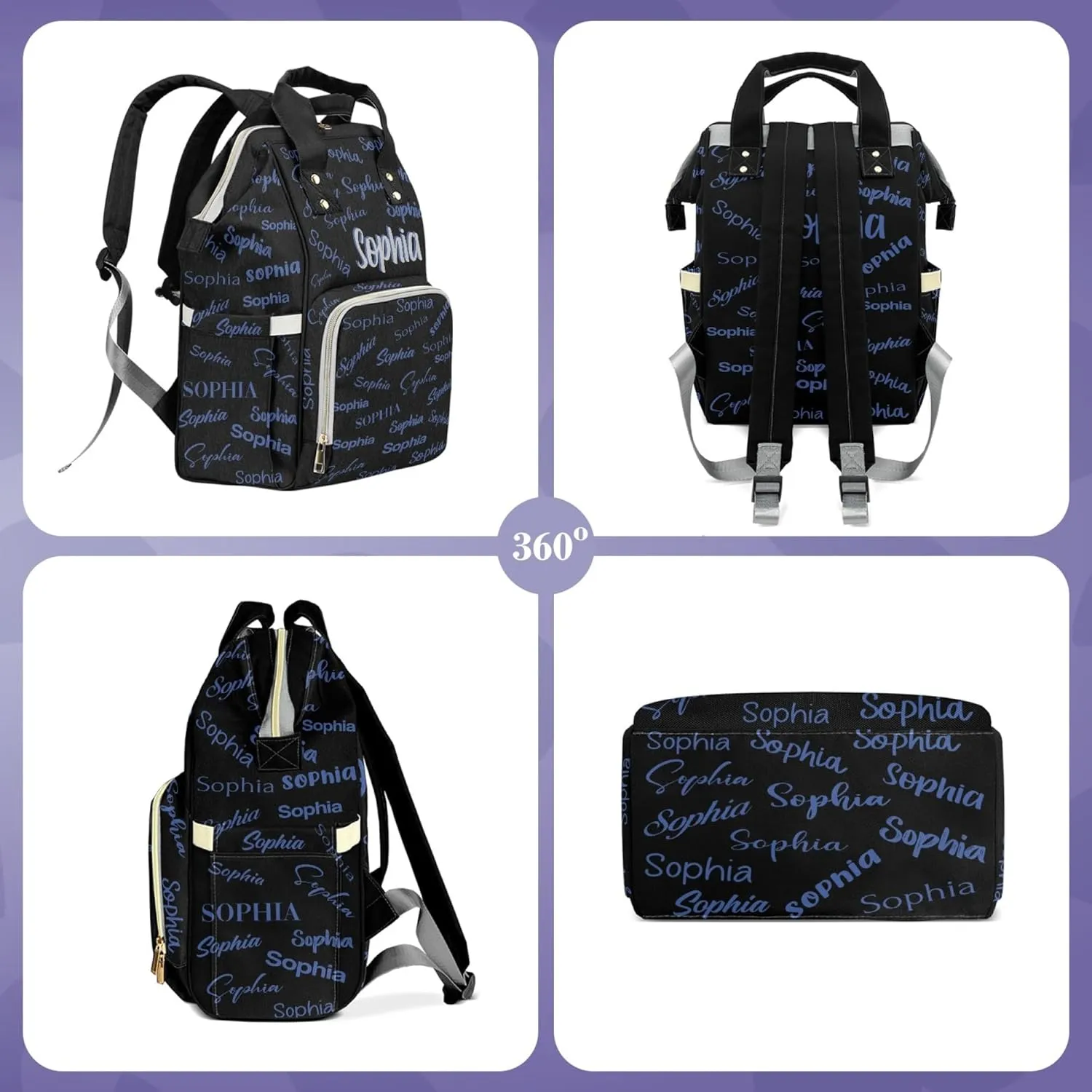 HUTARIO Custom Diaper Bag for Boy Girl Personalized Nylon Mommy Backpack with Name, Waterproof, Multifunctional